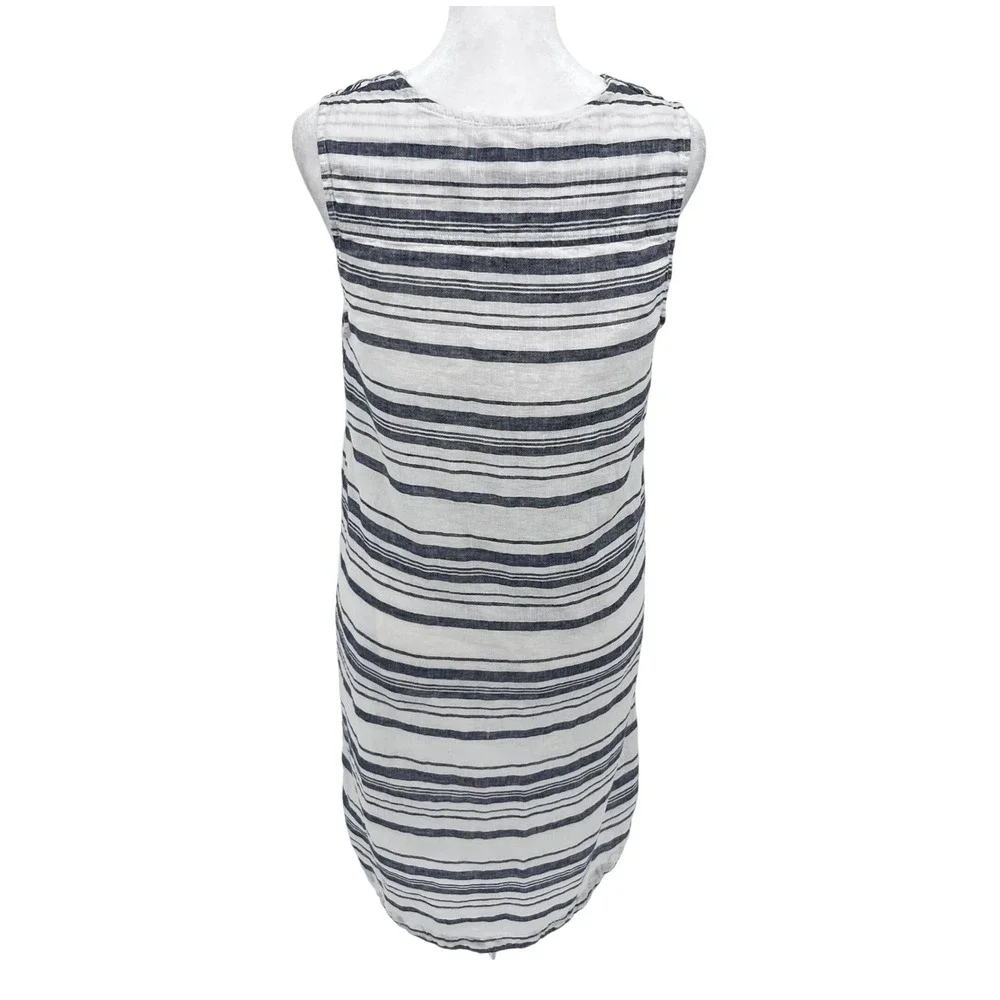 BeachLunchLounge Striped Shift Dress Womens XS White Navy Linen Blend Coastal - Picture 3 of 11